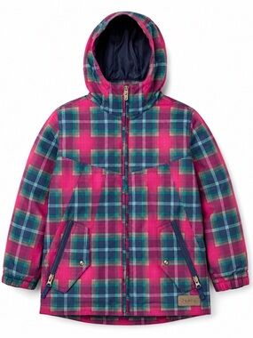 Burton Dry Ride Pink & Teal Plaid Hooded Winter Ski Coat Women's XS